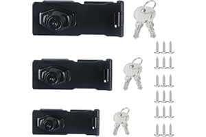 Zythrem 3Pcs Black Hasp and Staple with Padlock Keyed Hasp Lock Shed Lock Bedroom Door Locks with Key Twist Knob Keyed Locking Hasp Safety Door Clasp Gate Lock for Cabinet Garden 2.5inch/3inch/4inch