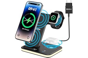 GRADETEK Bezprzewodowa stacja ładująca, 4 w 1, indukcyjna stacja ładująca, kompatybilna z iPhone 14, 13, 12, 11 Pro Max/Samsung S22, S21/Apple Watch 8/Ultra/7/6/SE 2/AirPods 3/2 Chargeur