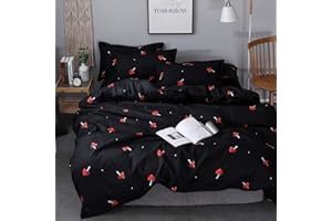 HOMEWISH Pilz Bettwäsche Set 155x220 Mädchen Süße Pilze Dekor Bettbezug Wendbar Kawaii Cartoon Pilz Botanische Pflanzen Trösterbezug Kinder Jugendliche Pilzen Arten Rot Schwarz Bettwäsche Set 1 Kissenbezüge