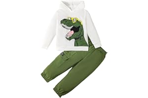 HODJIU Little Boys Tracksuit Outfit Dinosaur Print Long Sleeve Hoodie Sweatshirt Elastic Waist Cargo Pants Set 2 Pieces Autumn Winter Kids Baby Clothes