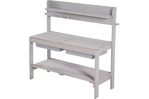 roba Cuisine Sable et Eau en Bois Massif Fun + 2 Bacs en Plastique et 2 Couvercles Amovibles - de 18 Mois à 8 Ans - Table Boue pour Jeux d'Extérieur - Lasuré Gris