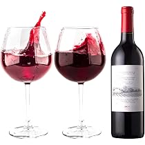Bicchieri Vino Set 4 Rosso In Cristallo - Soffiati A Mano, Gambo Lungo, 411 Ml Confezione Regalo - 4