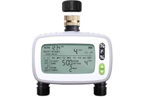 Aqualin Watering Irrigation System Sprinkler Water Hose Timer 2 Zone with FSTN Large LCD Screen for Garden Plants