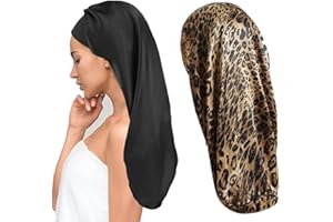 LADAYPOA Lange Satin Haarhaube Mädchen seidige Mütze Damen,2 Stück Lange Satin Schlafmütze zum Schlafen Extra Große Satin Schlafmütze für langes lockiges Haar Schutz