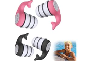 VLYX Lot de 2 paires de bouchons d'oreilles de natation pour adultes, bouchons d'oreilles étanches pour la natation, bouchons d'oreilles souples parfaits pour le surf, la plongée, la piscine (noir et rose)