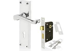 HANDLESTORE Victorian Scroll Locking Lever Door Handle on Backplate – Polished Chrome Interior Handles with 2.5" Mortice Sash Lock & Screws (Pair)