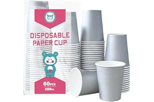 Yuxitia Lot de 60 gobelets jetables en carton pour fête de mariage, pique-nique, barbecue, voyage et événement Argenté 237 ml