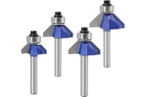 PETANSY 4 Pcs 6mm Schaft 45-Grad Fasenfräser Hartmetall Bestückt Kanten Formende Fräser für Zimmerei Fasen Holzbearbeitung Trimmen, mit Anlaufkugellager
