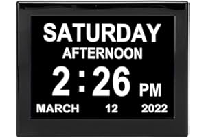 TOPIKY Najnowszy Zegar Demencji Duży Zegar Cyfrowy dla Seniorów, 8-calowy Duży Zegar z Wyświetlaczem z Dniem i datą dla Osób Starszych z 3 Grupami Przypomnienia o Lekach 12 Grup Budzik