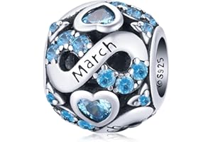 SHIYU Breloques de pierre de naissance de mars pour bracelet Pandora, Bijoux femme cadeaux d'anniversaire pour femme