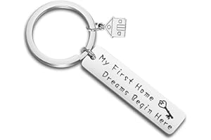 FEELMEM New Home Keychain My First Home Dreams Begin Here Keychain First Home Gift Realtor Gift Key Chain Housewarming Gift for New Home Owner