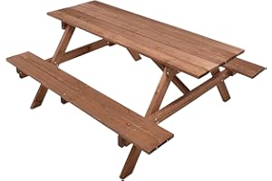 FRANKYSTAR Oasis Pique-Nique - Table de Jardin en Bois imprégné avec bancs intégrés Table de Pique-Nique 6 Places