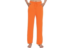 EXCHIC Femmes Casual élasticité Jambes Droites Pantalons avec Cordon élastique Taille Yoga Pantalons avec Poches