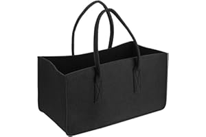 Xingsky Bolsa de Fieltro,Cesta Leña para Guardar Leña,Reutilizable Bolsa Fieltro Plegable para Madera, Periódicos y Juguetes, Bolsa de la Compra (Negro)