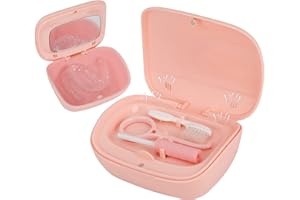 RSWHYY Custodia multifunzione con spazzola per la pulizia e Chewies, dotata di specchio e strumento di rimozione per allineatori, guardie notturne e altro (rosa)