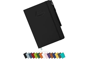 Tasalas A5 Notebook and Pen - 200 Lined Pages Journal Notepad, 80 GSM, Black Notebook A5 with Soft PU Cover, Elastic Loop, Pen Holder, Expandable Pocket - Note Book for Writing and Note-Taking