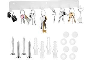 QJKEJI Uchwyt na klucze na ścianę, haczyki na klucze montowane na ścianie, białe metalowe haczyki na klucze z 8 haczykami, wytrzymałe haczyki do przedpokoju, kuchni, sypialni, salonu, łazienki, biura