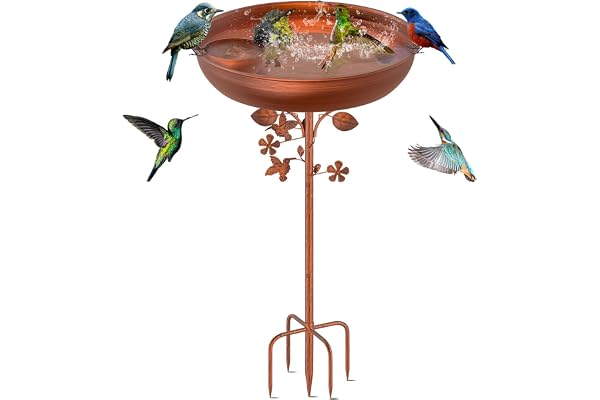 KHayRovies Bain d'oiseaux pour Extérieur Abreuvoir Oiseaux, Mangeoire Oiseaux Exterieur, Bains pour Oiseaux Sauvages Décoration Jardin, Hauteur 102CM Cuivre Vintage