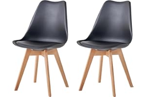 JZGORC Set di 2 Sedie da Sala da Pranzo, Sedie da Cucina Nordica, Sedie da Ufficio con Gambe in Faggio Massello per Camera da Letto, Soggiorno, Cucina - Nero
