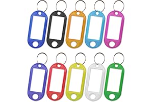 TELITE 100 Pcs Key Tags with Labels, 10 Colors Key Fobs with Split Rings for Keys, Key Rings with Tags for Luggage, Pet Name and Office Key Labels, Writable Paper Card Stick Tags (100)