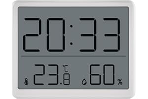 EMOS digitales Raumthermometer und Hygrometer mit Uhr zum Aufstellen/Aufhängen/Magnethalterung - LCD Display mit Anzeige von Mindest- und Höchstwerten, Datum, Wecker - inkl. Batterie - weiß