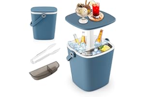 SOARS Bar Exterior 3 en 1 15L, Mesa auxiliar ajustable en altura 35 x 34 x 37-58 cm, con caja de hielo, abrazadera, refrigeración hasta 6H, mesa para jardín, piscina, sala de estar, dormitorio (azul)