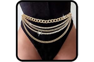 Zookey Boho Catena per il corpo a strati Cintura con catena in strass Catena in argento Rave Catene per il corpo da spiaggia estiva per donne e ragazze