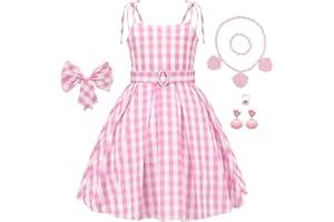 Tyidalin Disfraz Niña Rosa Cuadros con Accesorios Vestido Fiesta Carnaval Halloween Navidad Cumpleaños