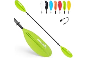 Abahub 1 x Carbon Kayak Paddles, 90.5 Inches Kayaking Oars for Boating, Canoeing with Paddle Leash, Carbon Fiber Shaft Black/Blue/Green/Orange/Yellow/White/Red Plastic Blades