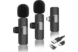 DOWNY 2 Pcs Micrófono de Solapa Inalámbrico Compatible con ios/Android, Mini Micrófono Portátil Plug-Play Reducción de Ruido Inteligente, para Youtube, Facebook, Twitter, TIK Tok Video y transmisión en Vivo