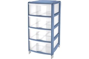 Tontarelli Cassettiera Bambù Medium con 4 cassetti alti, in plastica, colore Trasparente / Azzurro