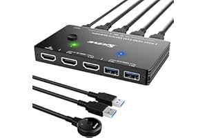 KVM Switch 8K@60Hz 4K@120Hz, ESKEVE HDMI KVM Switch for 2 Computers Sharing 1 Monitor and 3 USB 3.0 Devices, Wired Remote Control and USB Cable Included