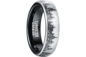 GALANI 6mm Tungsten Carbide Ring for Men Women Silver Grey Wedding Ring with Forest Tree Pattern Engagement Promise Propose Band Ring Comfort Fit Size L1/2-X1/2