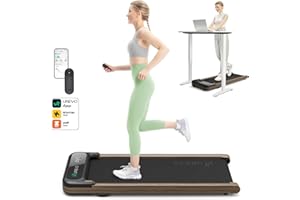 UREVO Tapis Roulant Legno di Noce con Smart APP，1-6KM/H Walking Pad Elettrico con 8 Ammortizzatori Motore 2.5HP con display a LED telecomandato Tapis Roulant Elettrico Salvaspazio