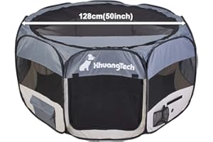 XhuangTech Soft Fabric Portable Foldable Pet Dog Cat Puppy Playpen, Indoor/Outdoor use Pet Kennel Cage 128 x 128 x 68 cm (Grey)