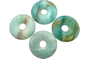 Ladeukoi Large Hole 7mm Round Gemstone Disc Lucky Coin Pendant Bead Charms for Jewelry Making, Polished Crystal Amulet Peace Circle Donut Stone Beads Supplies 1.18”(30mm),4Pcs, Amazonite
