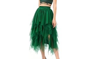 Montrestar Damen Tüll Röcke, A-Linie Hoher Taillierter Rock, High Low Layered Puffy Röcke, Elegant Unregelmäßiger Tüllrock Lang Sommerrock, Mehrschichtiger Mesh Rock für Abschlussball Karneval