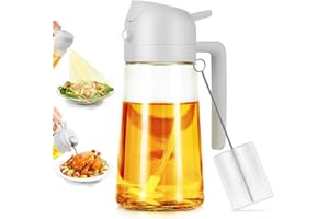 Showvigor 2 in 1 Oil Spray Bottle, 470ml/ 16oz Olive Container,Cooking Oil Spray Glass for Used for Air Fryer, Baking, Grilling(GREY)