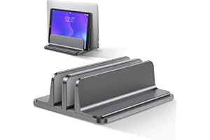 Bewahly Soporte Portátil Vertical Dual, Vertical Soporte para Ordenador Portatil de Aluminio con Base Ajustable para Macbook Pro Air, HP, DELL, Surface, Lenovo y Otros Portatiles, Laptop Stand (Gris)