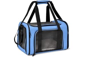 Lohofrnny Sac de Transport Chat, Sac Transport Chat Chien avec Matelas Souple, Sac Transport Chien Respirant et Pliable, Caisse de Transport Chat Respirant pour Petit Chien, Chat (L, Bleu)