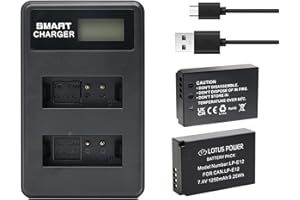 LOTUS POWER Wymiana akumulatora LPE12 1250mAh z ładowarką, bateriami LP-E12 i 2-gniazdową ładowarką do Canon EOS M, EOS M100, EOS M200, EOS M50 Mark II, SX70 HS (1 ładowarka i 2 baterie)