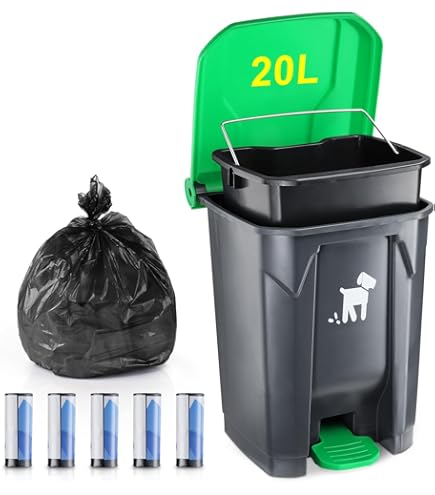 Poubelle à Crottes Chien, 43 L, Poubelle à Déjections Canines avec Couvercle, 50 Sacs de Doublure, pour Élimination de Déjections d'Animaux de Compagnie, Jardin, Arrière-cour, Parc, Extérieur | FR