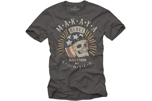 MAKAYA Maglietta con Teschio - Casco Motocross - Accesori Moto Custom T-Shirt Uomo Vintage