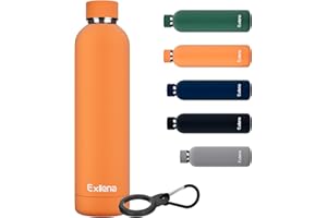 Exllena Insulated Water Bottles 1L with Water Bottle Buckle, Double Wall Stainless Steel Water Bottles 12 Hrs Hot/24 Hrs Cold, BPA Free for Gym, Camping, Hiking (Orange)