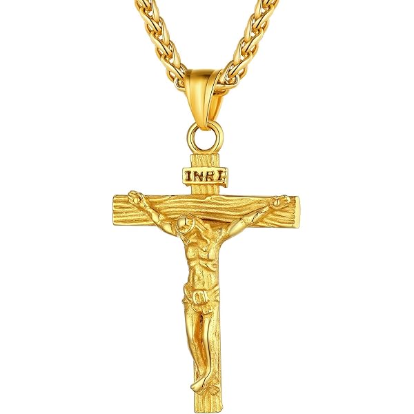 Ciondolo Uomo Acciaio Croce Gesù Cristo Crocifiggere Catena Ciondolo Uomo Acciaio Croce Gesù Cristo Crocifiggere Catena