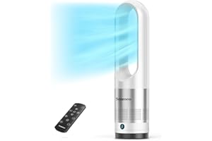 Senmeo Turmventilator und Heizlüfter 2-in-1, Rotorlos Ventilator mit Fernbedienung, 8 Geschwindigkeiten, 90° Oszillierendes, 9 Stunden Timer, LED-Anzeige, Ventilator Leise für Schlafzimmer, Heim, Büro