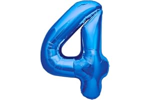 JONAMI Ballon 4 Anniversaire Numero 4 Ballon Geant Metallique Bleu XXL 100cm Decoration Anniversaire. Air ou Helium