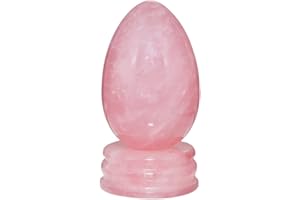 KYEYGWO Rose Quartz Carved Eggs with Stand, Healing Crystal Meditation Chakra Balancing Reiki Crafts Home Decoration