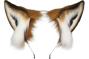 Fluffigt rävörat pannband, realistiskt djurtema tillbehör för cosplay och karneval i brunt och vitt, för kostymer och fester