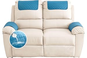 GYHH Sofa Armrest Cover, Headrest Cover for Recliner Chair Arm Cover,Armchair Slipcover Nonslip Quilted Furniture Protector for Pets Leather Sofa Couch (Sky Blue,2 Seat Recliner | 4 pc)